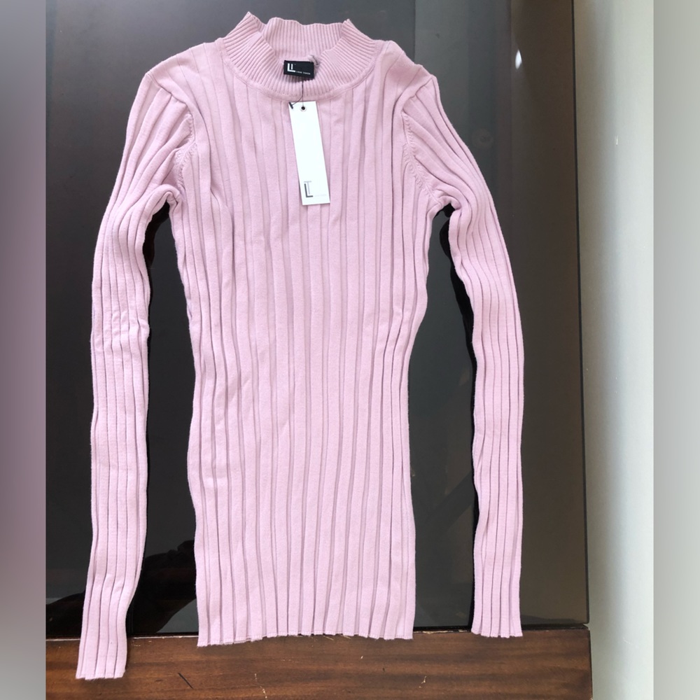 Love Token NWT Ribbed Knit Long Sleeve Sweater Pink Stretch L